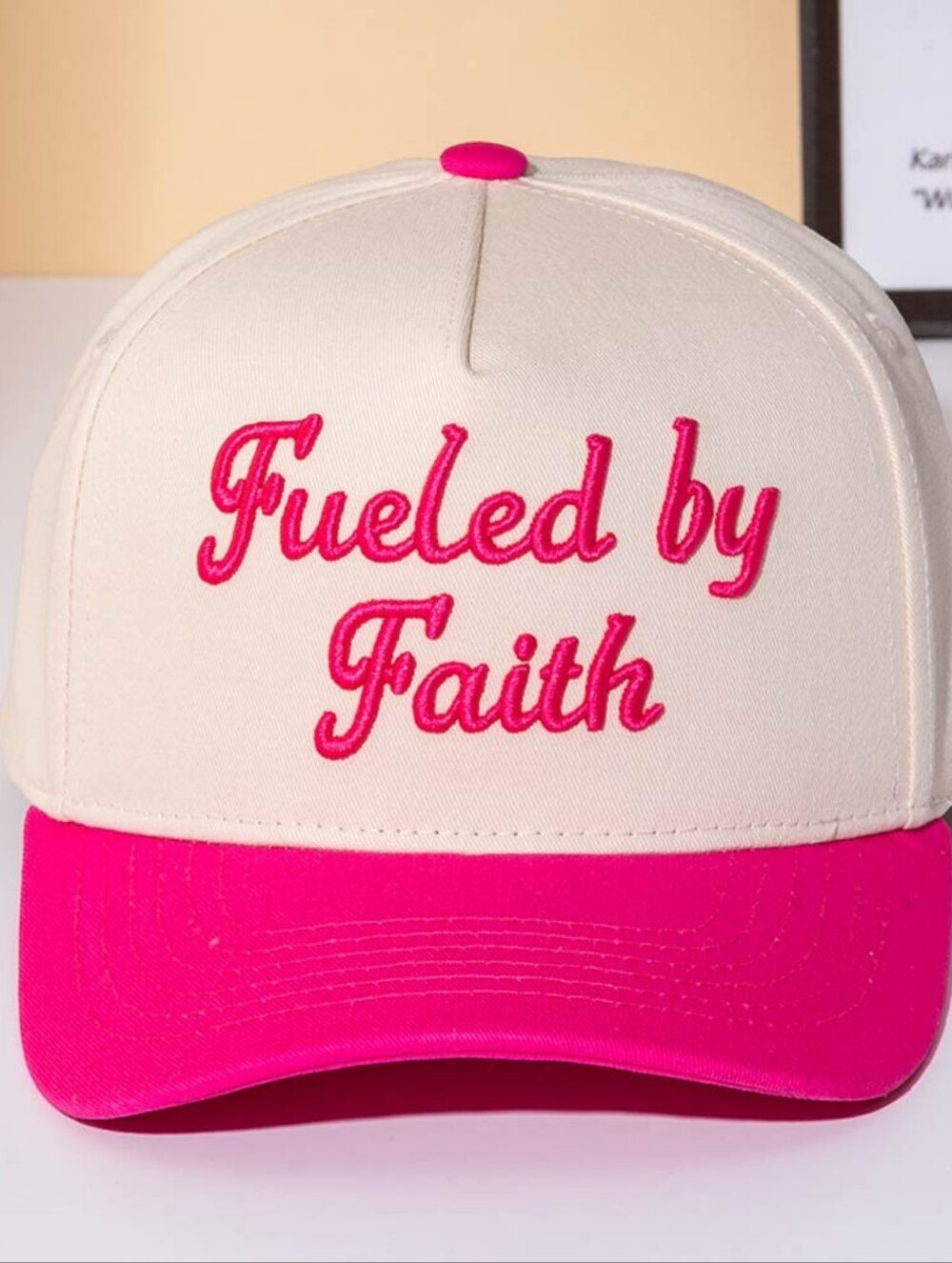 Fueled by Faith Two-Tone Pink & Cream Trucker Hat